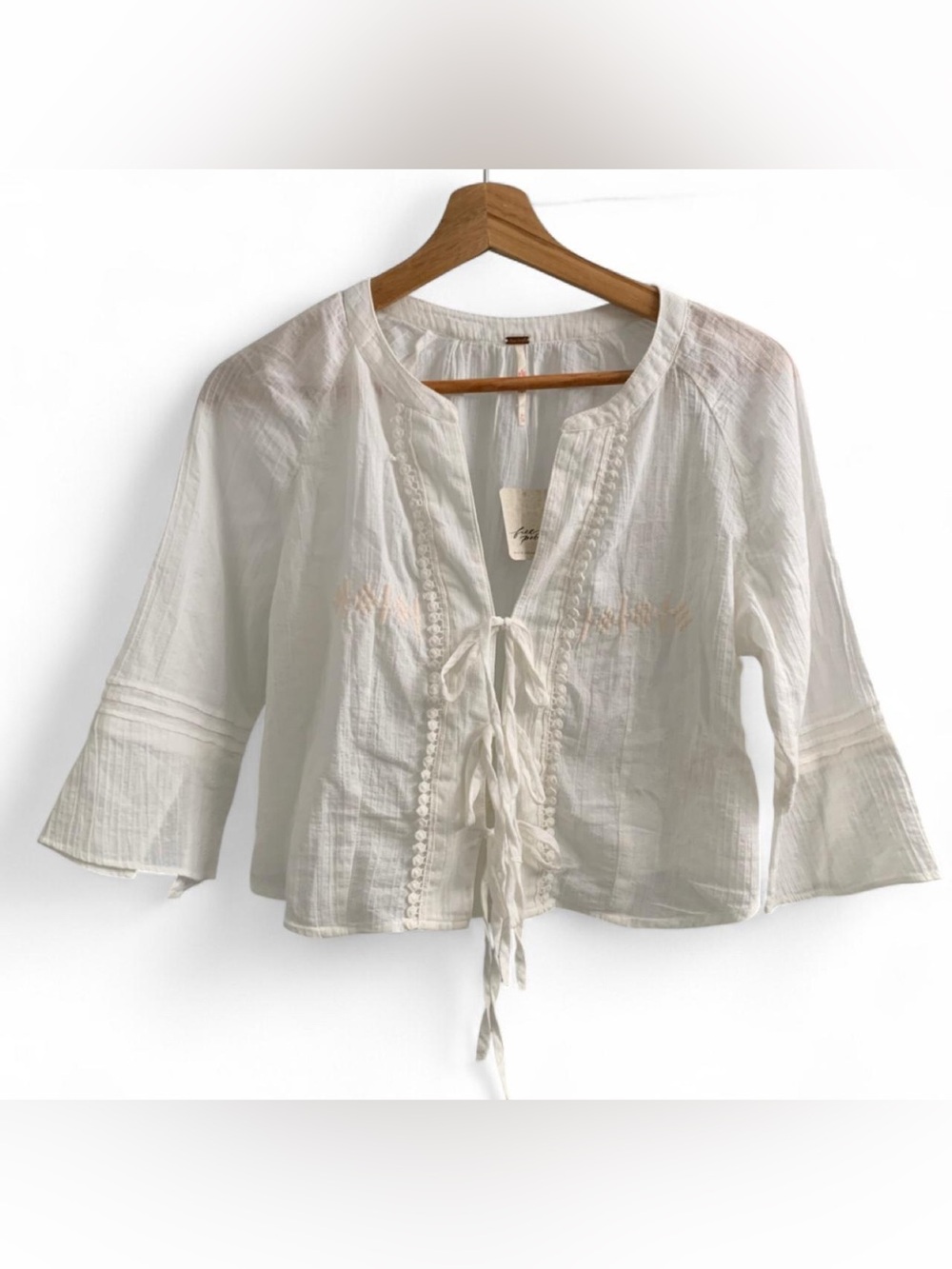 NWT Free People White Tie-Front Peasant Top Size XS